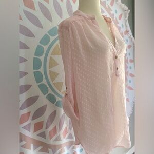 Sheer 3/4 Sleeve Baby Pink Polka Dot Blouse
